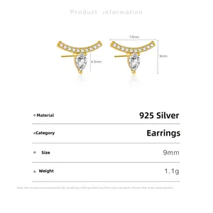 Guía de tallas y materiales para pendientes de gota en plata S925 con baño de oro