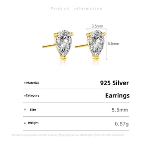Details von S925 Silber Ohrsteckern in Birnenform mit klaren Zirkonia Edelsteinen