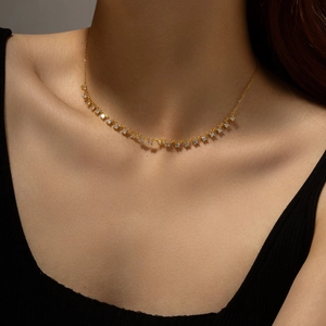 Elegant gold S925 sterling silver necklace with white round zirconia stones for women