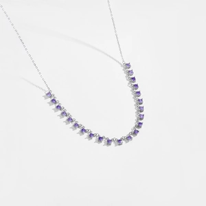 S925 sterling silver necklace with curved purple stones on a minimalist chain