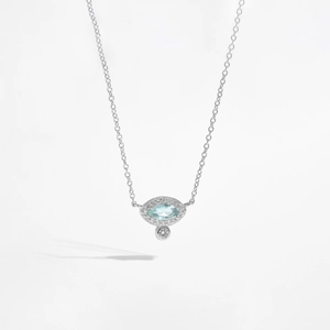 Collar de Plata de Ley 925 con Colgante de Lágrima de Ojo Turco Diamante de Imitación Azul Corte Marquesa Joyería para Mujer
