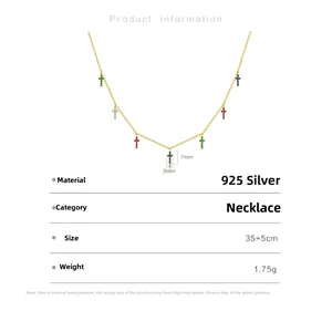 Collier en argent S925 doré avec pendentifs croix colorés longueur 35+5cm et 1,75g