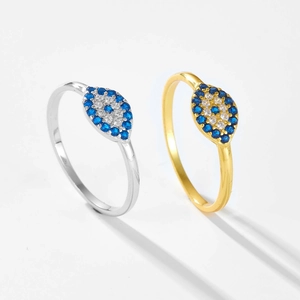 Anelli malocchio in argento sterling S925 in finiture oro e argento con pietre blu
