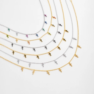 Colliers croix en argent sterling S925 avec zircons colorés en finitions or et argent