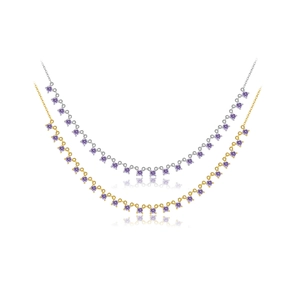S925 sterling silver chain necklaces with purple stones in silver and gold finishes