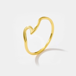 Anello minimalista in argento sterling S925 con design a onde irregolari in oro