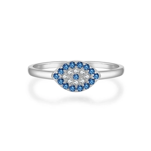 Anello elegante in argento S925 con occhio portafortuna marquise e zirconi blu e bianchi