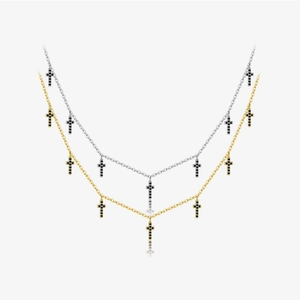 Collier Pendentif Multi Croix en Argent Sterling 925 Avec Zircone Noir Blanc Arc-en-Ciel Plaqué Or 18K Bijoux Minimalistes pour Femmes