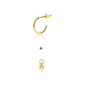Detailed view of S925 sterling silver hoop earring with a tropical palm tree charm attachment