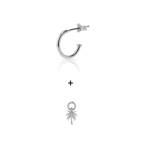 Detailed view of S925 sterling silver hoop earring with detachable palm tree charm