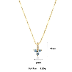 Detail of S925 silver necklace with 6x4mm blue stone pendant and 45cm gold chain