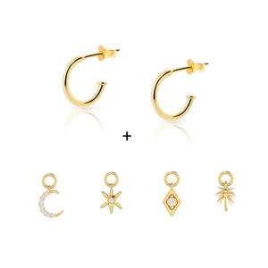 925 Sterling Silver DIY Charm Hoop Earrings For Women Gold Silver Moon Star Palm Tree Evil Eye Zirconia Drop Earrings