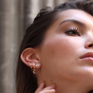 Elegant gold S925 silver moon and star hoop earrings set with sparkling zircon stones