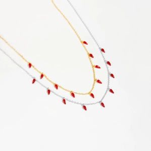 S925 Sterlingsilber Halsketten in Gold und Silber mit roten Emaille-Chili-Anhängern