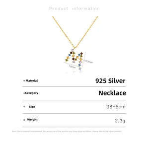 Detailed size specifications for the S925 silver 18K gold letter M zircon necklace