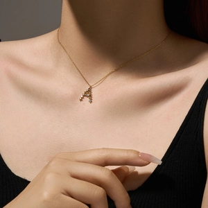 S925 sterling silver gold necklace with A-Z alphabet pendant and colorful zircons