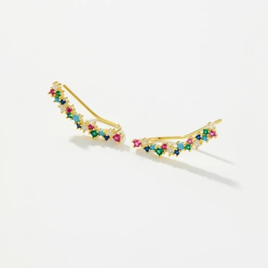 Elegant 925 silver gold-plated ear climbers with multi-color zircon stone inlay
