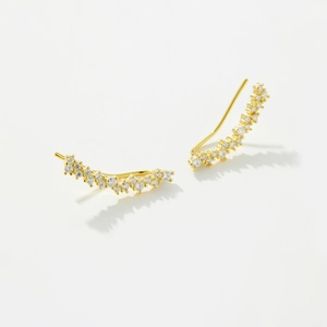 Elegant gold S925 sterling silver ear crawlers featuring star-shaped white zircon stones