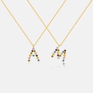 925 Sterling Silver Colorful Cubic Zirconia Initial Alphabet A-Z Pendant Necklace For Women 18K Gold Plated Fashion Jewelry