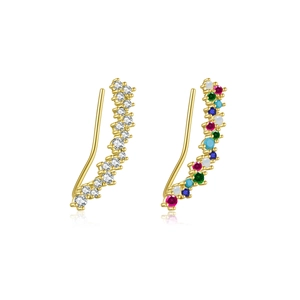 925 Sterling Silver Crawler Earrings For Women Gold Plated Wave Ear Climber With Multi Color Zirconia Fashion Jewelry Gift