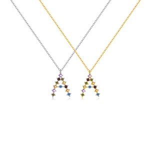 S925 sterling silver A-Z letter pendant necklace with colorful zircon pavé stones
