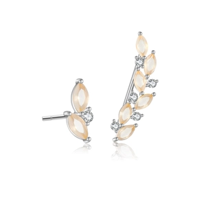 Asymmetric S925 silver flower earrings with champagne zircon stones and ear crawler style