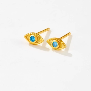 S925 sterling zilveren boze oog oorknopjes met blauwe zirkoon en goudvergulde details