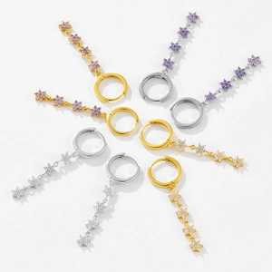S925 sterling zilveren bloemoorbellen met paarse en witte zirkoonkristallen