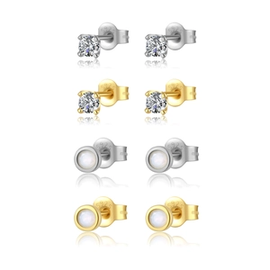 Oorknoppenset van S925 sterling zilver met paarse opaal en zirkoon in goud en zilver