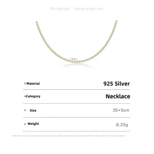 Details der S925 Silber Goldkette mit 3mm Zirkonia und 35+5cm Länge im Überblick