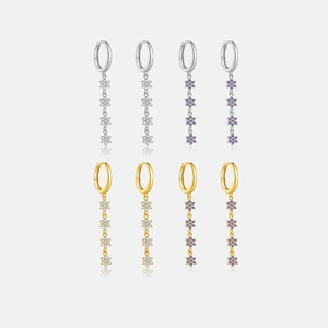 925 Sterling Zilver Bloem Kwastje Hangende Oorbellen Zirkonia Ingelegde Florale Oorbellen Voor Vrouwen Sieraden Cadeau