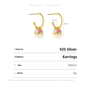 Detaillierte Maße von 925 Sterling Silber Creolen mit farbigen Perlenanhängern