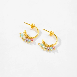 Boucles d'oreilles créoles C en argent S925 doré avec perles colorées élégantes