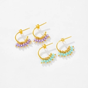 Boucles d'oreilles minimalistes en argent S925 en forme de C avec perles colorées