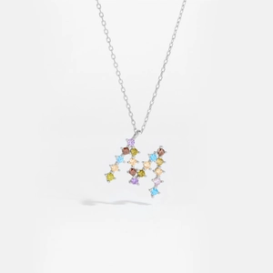 Sterling silver chain with letter M pendant featuring colorful micro-pave zircons