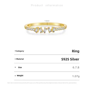 Detailed view of S925 sterling silver ring with rectangular zircon and 1.5mm band