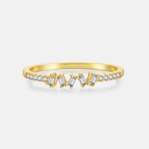 925 Sterling Silver Irregular Zirconia Ring Geometric Baguette Cut Gold Plated Minimalist Fashion Jewelry For Women Gift