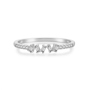Minimalist S925 sterling silver ring featuring baguette and round cut diamonds in a row