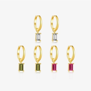 925 Sterling Silver Σκουλαρίκια Drop για Γυναίκες 18K Επίχρυσο Ορθογώνιο Ζιργκόν Γεωμετρικοί Κρίκοι Vintage Κοσμήματα Δώρο