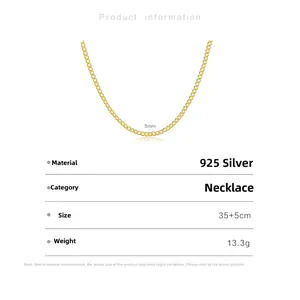 Détail du collier chaîne cubaine en argent S925 doré avec une largeur de 5mm