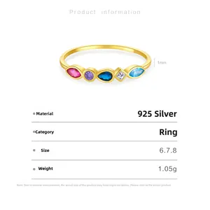 Detailed view of S925 silver ring with multi-color zircons in various cuts and sizes