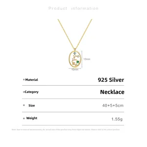 Detailed technical drawing of S925 silver necklace with dimension specs and colorful zircon