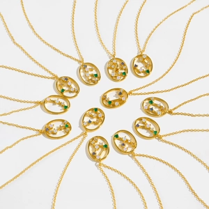 Set of twelve S925 sterling silver zodiac necklaces with colorful stones in gold plating