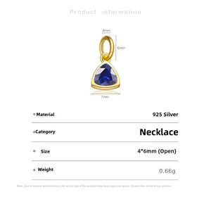 Detail showing 925 silver pendant with triangle blue zircon and product dimensions