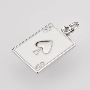Detailed close-up of S925 silver Ace of Spades poker pendant with white enamel finish
