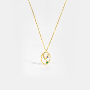 Detailed shot of gold-plated S925 silver necklace with multicolored cubic zirconia gems