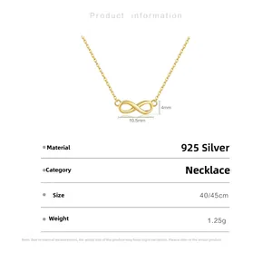 Infinity symbol necklace in S925 silver with pendant size and chain length specifications
