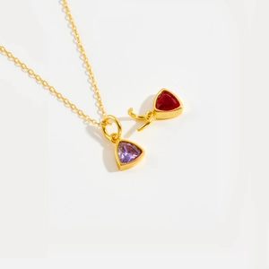 Elegant S925 silver necklace featuring triangle cut purple and red zircon pendants