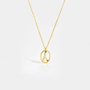 Detailed close-up of a gold-plated S925 silver oval pendant set with colorful zircon stones