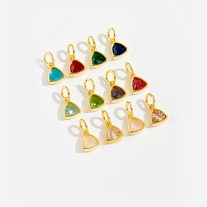 Set of 11 colorful triangle zircon pendants in gold plating for elegant necklaces